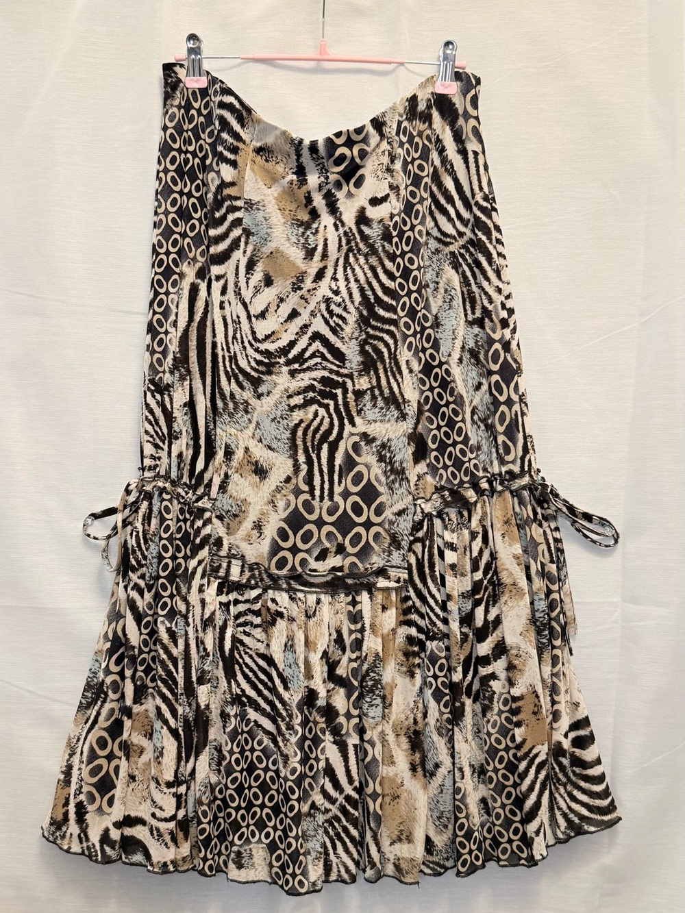 Animal Print Tiered Skirt - Black, Cream & Tan
